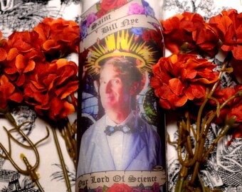 Bill Nye The Science Guy Celebrity Prayer Pillar Candle Veladora Day Of The Dead Altar Halloween Dia De Los Muertos