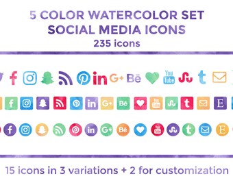 Watercolor Social Media Icons Buttons Website Icons Blog Icons Social Media Icons Graphics Twitter
