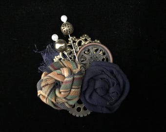 Navy Blue and Gold Steampunk Fascinator- Steampunk Wedding Fascinator- Steampunk Hair Clip- Steampunk Costume- Steampunk Hat- Steam Punk
