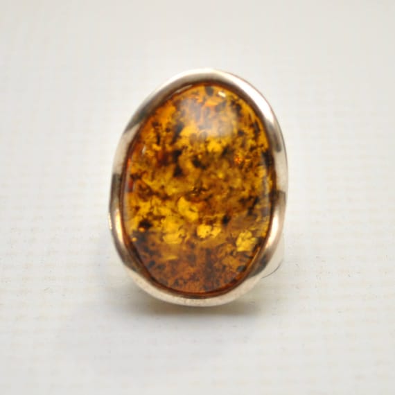 Sterling Silver Green Amber Adjustable Ring #9315