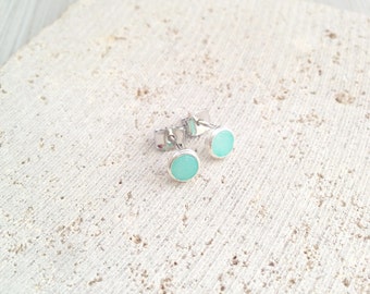 Mint Silver Earring,Mint Stud Earring,Mint Stone Earring,Mint Stone Stud,Minimalist Earring,Mint Minimalist Earring,Mint Circle Studs