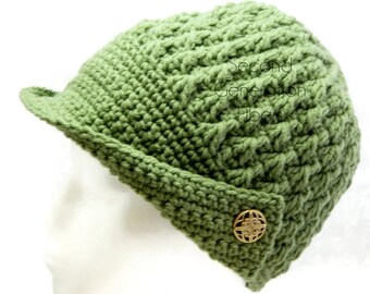 Sage green brimmed hat, crochet green hat, women's brimmed hat, women's crochet hat, vintage style hat, crochet women's hat, hat with brim