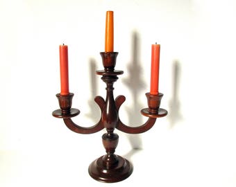 Vintage Wooden Candelabra, Wood Candleabra, Medieval Castle Decor, Gothic Candelabra, Pirate Halloween Dungeon, Larping Rustic Midevil