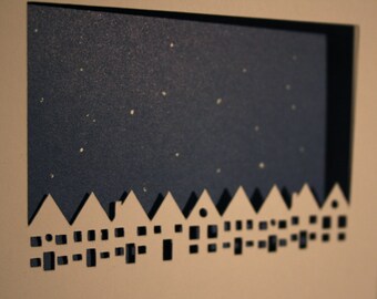 Paper Cut Card White, Colour, Silhouette, Little houses
