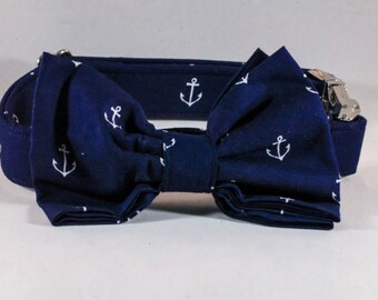 Navy Blue Anchor Dog Bow Tie Collar