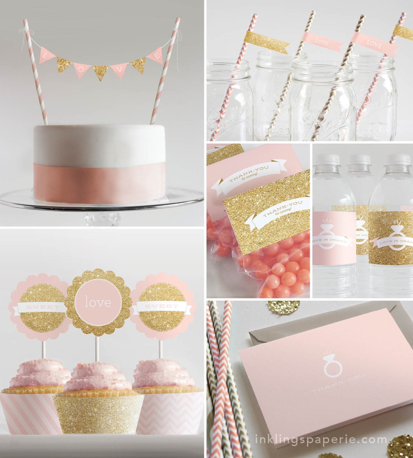 Bridal Shower Decorations Printable Pink Gold