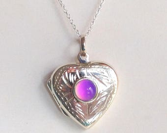 Sterling Silver 925 Mood Locket Necklace Heart Love color changing