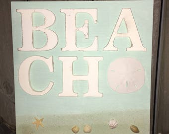 Beach Wall Decor canvas look, sand, sand dollor and shells