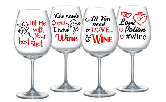 Download Valentine wine glass sayings Cupid set of 4 Digital