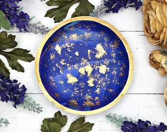 Cobalt Blue Marble Jewelry Dish, Catchall Dish for jewelry, Paper clip holder, Ring holder dish, Ring Dish Holder for key, Ring dish marble,