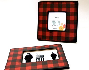 Buffalo Plaid Picture Frame, Instagram Frame, Wood Frame, Unique Frames, Handmade Gifts, Rustic Cabin, Outdoors, Hunting, Modern Baby