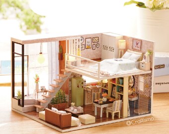 1: 24 DIY Miniature Dollhouse Kit Waiting for the Time Loft Studio Room Cute House with Light and Music Box