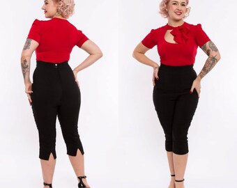 Varla Capris - Black - Rockabilly 50s 60s Vintage Inspired Peddle Pushers VLV Pinup Vixen