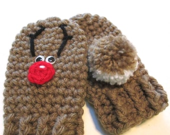 Baby Christmas reindeer thumbless mittens. One size. Made to order. Reindeer mittens for baby. Babys first christmas. Baby stocking.