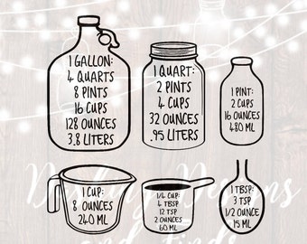 DIGITAL DOWNLOAD svg, png, kitchen measurements svg, kitchen svg, cooking svg, baking svg, measuring cups, silhouette, cricut, cut files