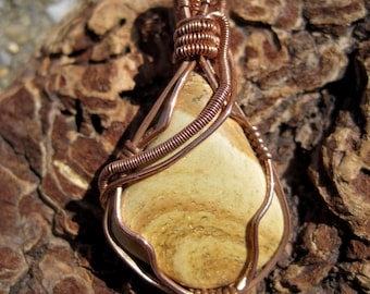 At the Beach///Picture Jasper and Copper Wire Wrap Pendent, Handmade, Art, One of a Kind