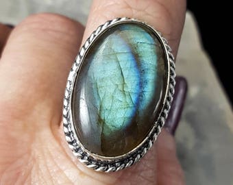 Labradorite Statement Ring - Size 8