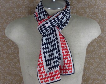 Vintage Vera Neumann Silk Scarf Red White Blue Diamonds Acetate Oblong