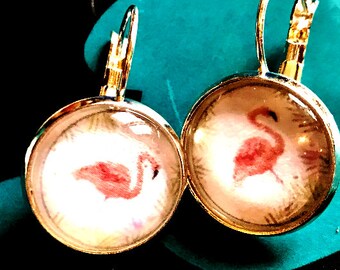 Pink Flamingo cabochon earrings- 16mm