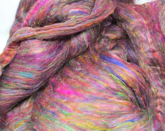 Recycled Carded Sari Silk Fibres - Multi 50g