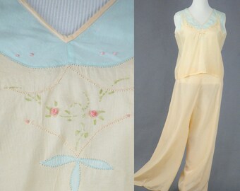 1930s Lounging Pajamas, 30s Lingerie, Vintage 1930s Loungewear, L - XL