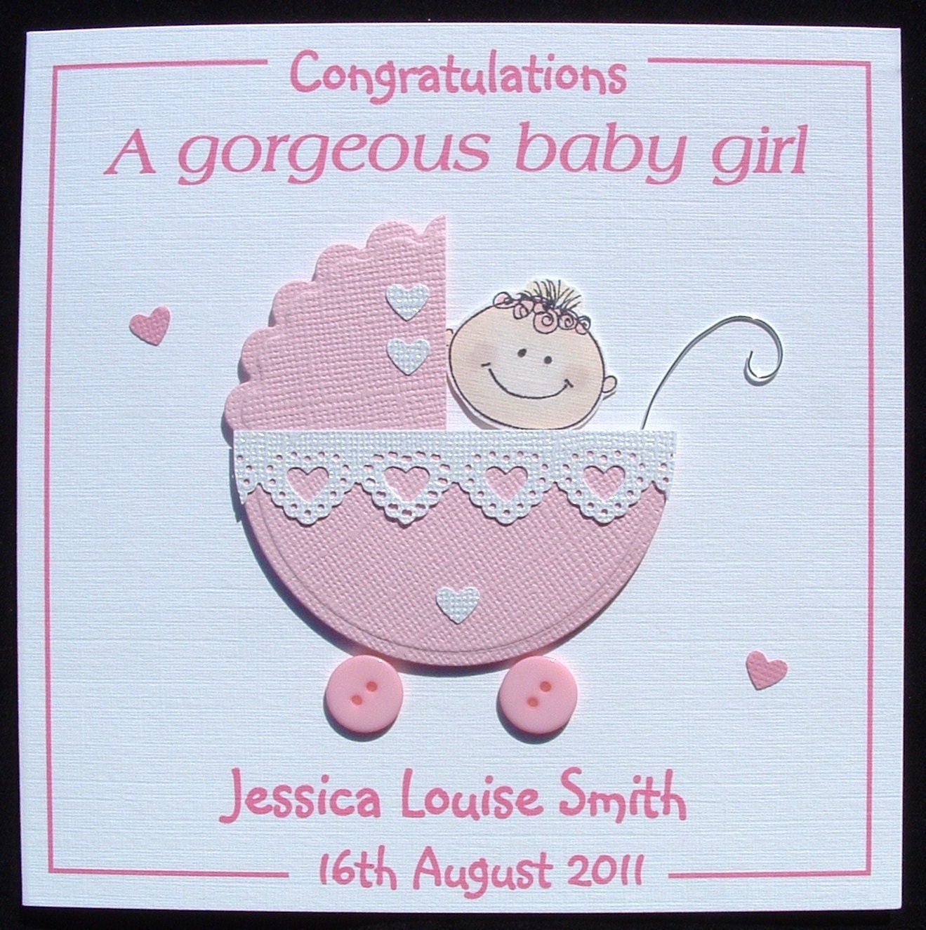 New baby card New baby girl card Personalised handmade New