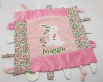 Sensory Toy Personalized Baby Gift, Sensory Blanket Baby Girl Gift, Lovey Blanket, Baby Shower gift, newborn toy, Teething toy, Bunny lovey
