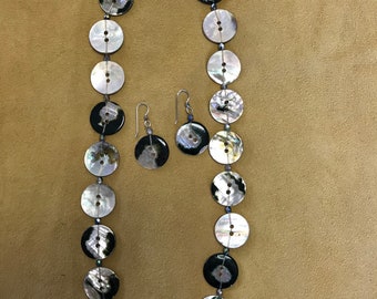 Vintage black abalone button necklace