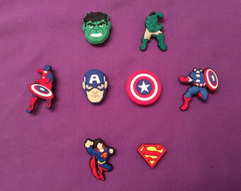 Captain America, Incredible Hulk, Superman, Spider Man, Wonder Woman Shoe Charms for Crocs, Party Favors, Jibbitz, Batman PVC Necklaces
