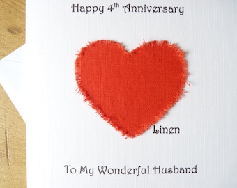 4th wedding anniversary card linen husband wife four years marriage - 4th anniversary card