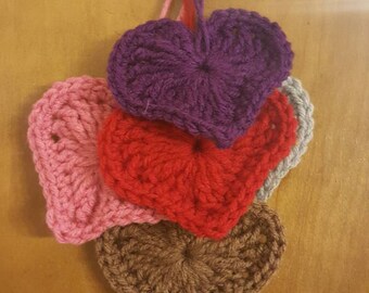 Heart Ornaments - Crochet Valentine Heart Decorations - Set of Six Crochet Heart Hangers