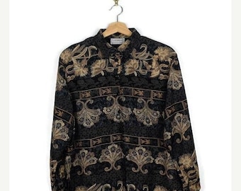 ON SALE Vintage Floral/abstract Printed Slouchy Blouse shirt from 1980's/Black