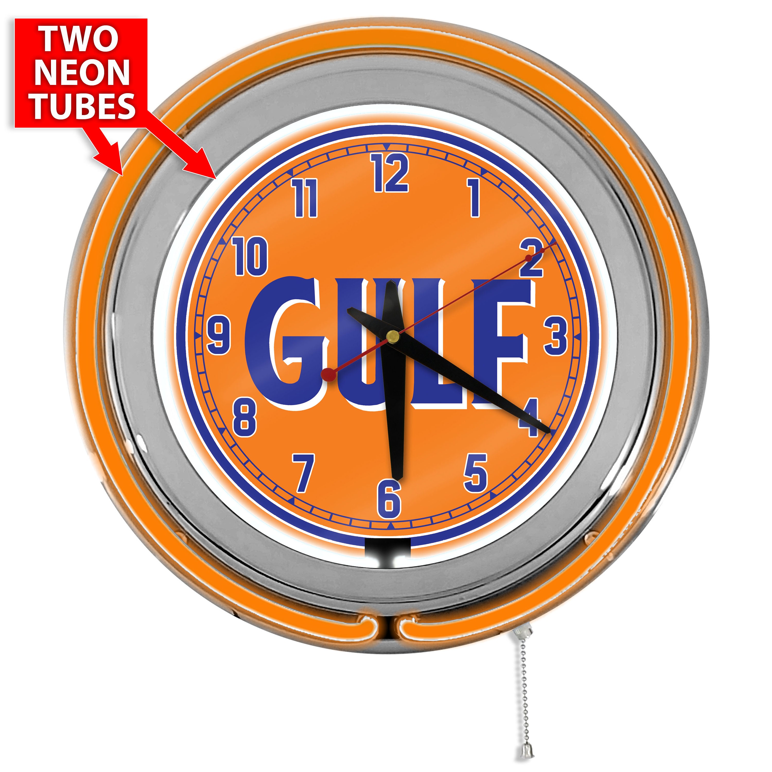 Gulf Gasoline 15 Inch Orange Double Neon Clock