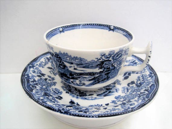 Blue White Cup Saucer, Blue Tonquin Pattern, Royal Staffordshire England