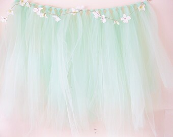 Mint Shabby Chic Backdrop Tulle Backdrop | Shabby Wedding Backdrop | Baby Shower Banner | Ribbon Garland | Photo Booth Backdrop