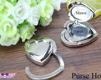 Heart Bag Hook Blank - Heart Purse Hook - Mirror Bag Hook - High Quality Table Hook - Hand bag Holder - Silver Table Bag Hook