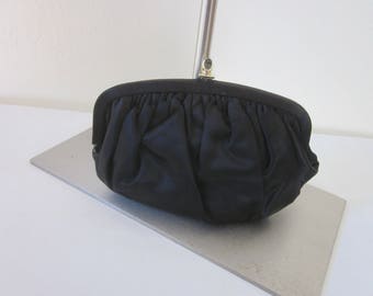 1950s Black Silk Satin Evening Bag