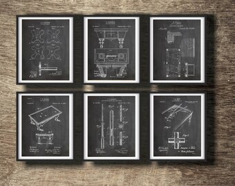 Billiards Patent Print Set of 6 Posters | Gift for Pool Player | Billiard Wall Decor | Billiards Gift | Billiards Printable INSTANT DOWNLOAD