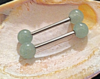 16G Natural JADE GREEN Aventurine Barbell Tongue Nipple 6mm 8mm 10mm 12mm 14mm 16mm 19mm 316L Surgical Steel 16g 6mm BallEnds 1 Barbell
