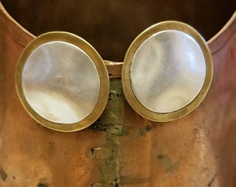 Vintage MB, Marjorie Baer mixed metal silver and gold clip earrings