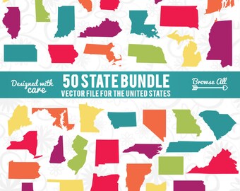State Shapes SVG, 50 States SVG, State Silhouettes SVG, States Cutting File, State Shapes Bundle, Cut File Bundle, 50 States Cut File