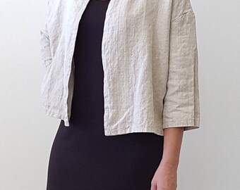 Crop Jacket in Natural Flax Linen