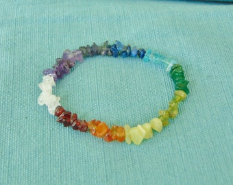 Rainbow Chakra Gemstone Chip Stretchy Bracelet