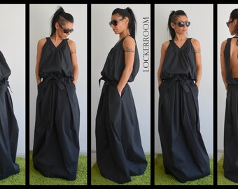 Maxi Dress, Long Dress, Black Dress, Open Back Dress, Plus Size Dress, Kaftan Dress, Black Maxi dress, Long Black Dress