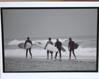 Photo Card: California, beach, black and white surfer photograph