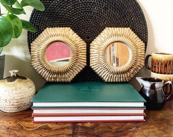 Vintage Homco Gold Faux Wicker Octagon Mirror Pair - Vintage Glam - Hollywood Regency