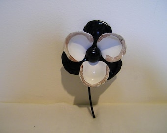 Vintage White Black Enamel Flower Pin