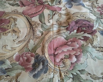 Large Print Pink and Blue Floral Decorator Cotton Fabric Almost 3 Yards X0680