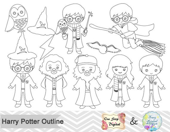 Black White Outline Harry Potter Digital Clip Art Harry