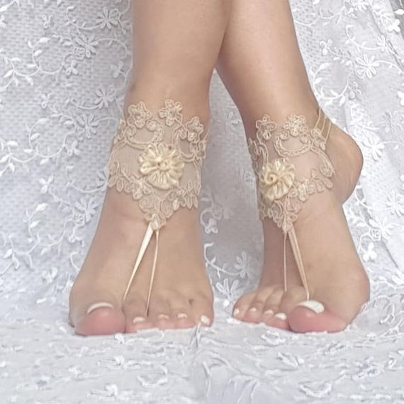 3D flower rustic beach wedding barefoot sandals prom party bridal shoe foot accessories ankle bangle rustic wedding bohemian flower